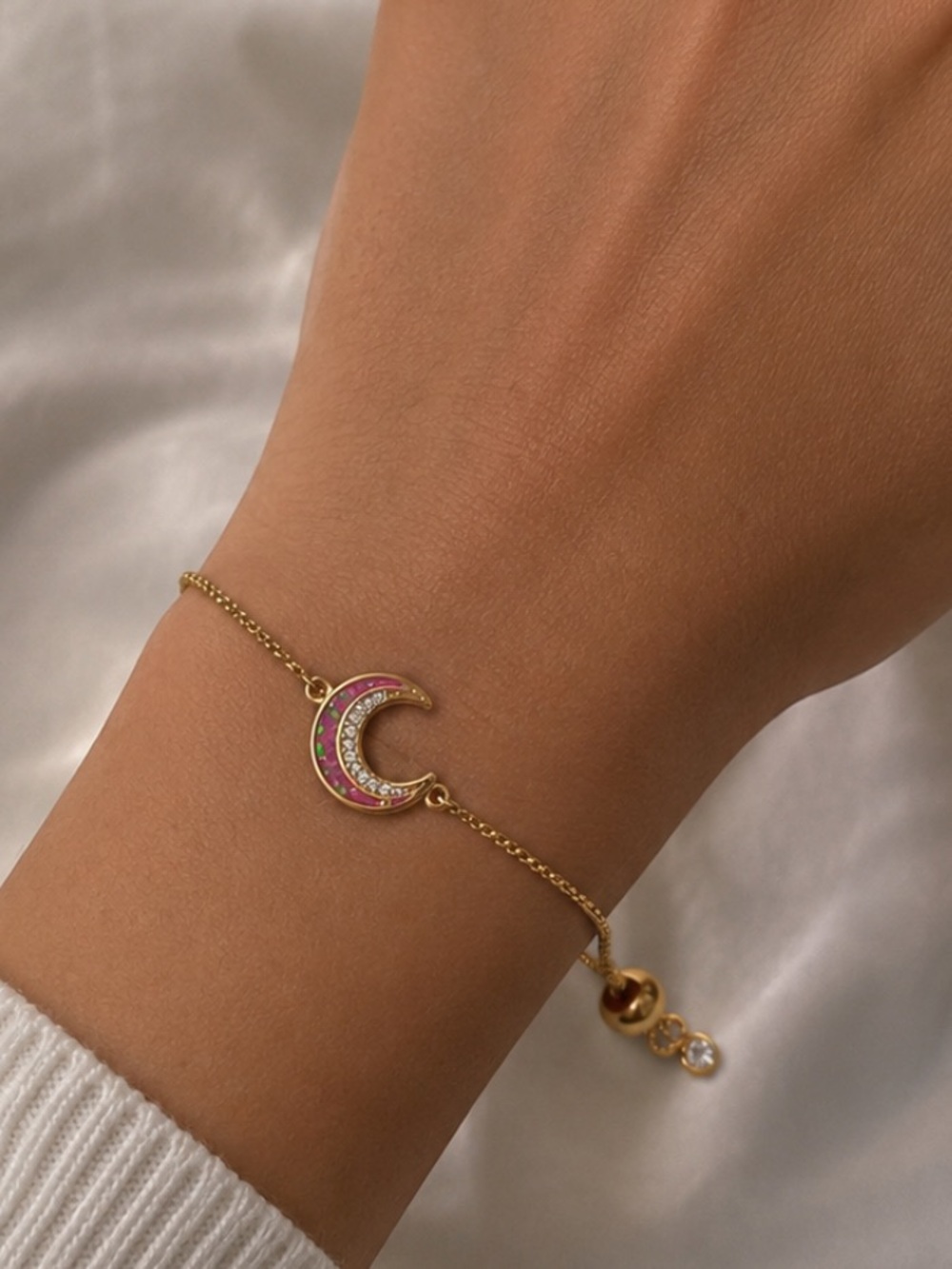 NWOT Crescent Moon Bracelet with Pink Accents